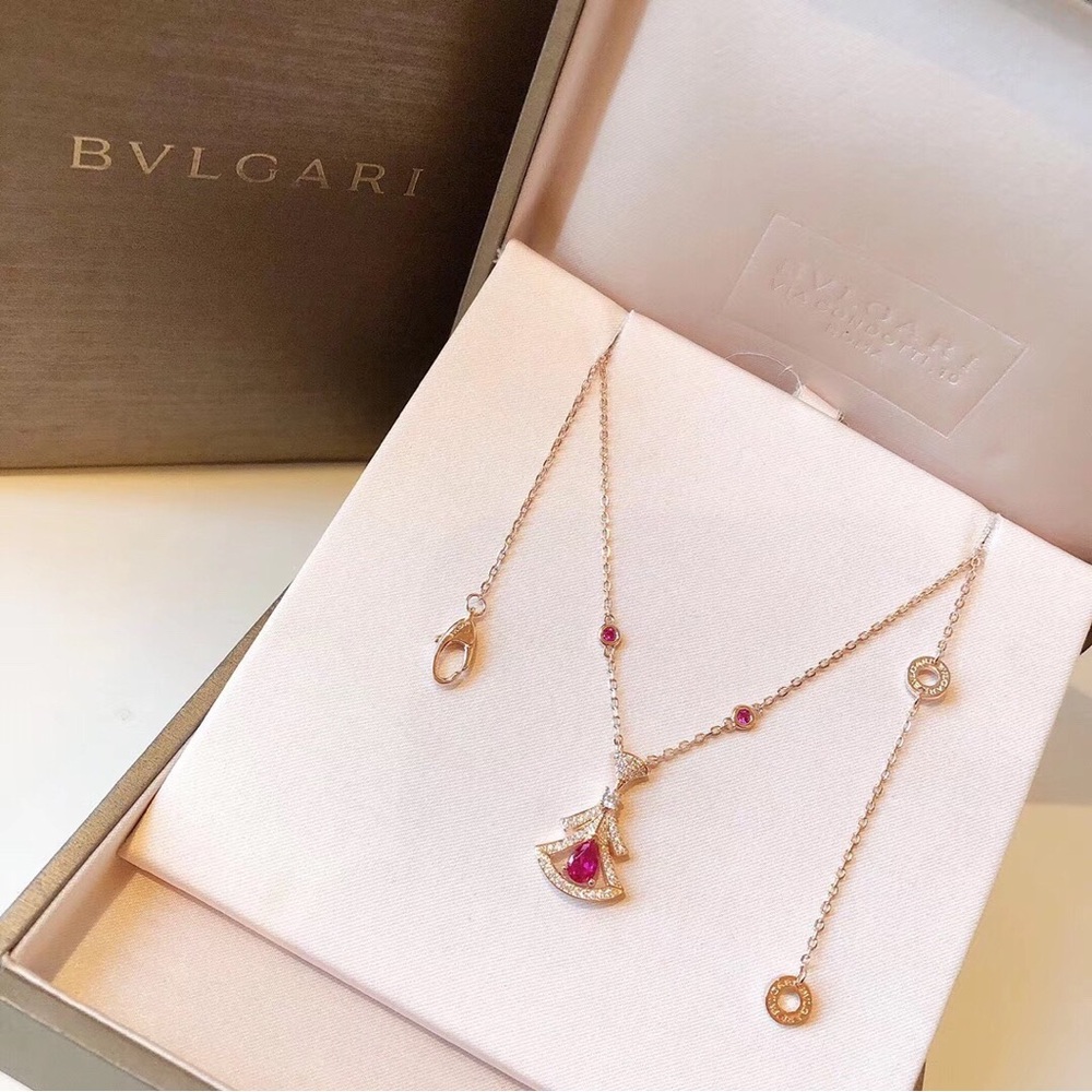 Bulgari Rose Gold Necklace with Pink Gems
